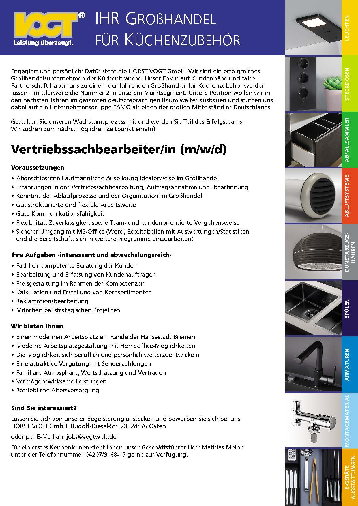 Vertriebssachbearbeiter/in (m/w/d)