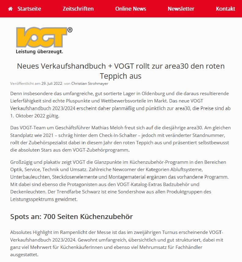 VOGT rollt zur area30 den roten Teppich aus!