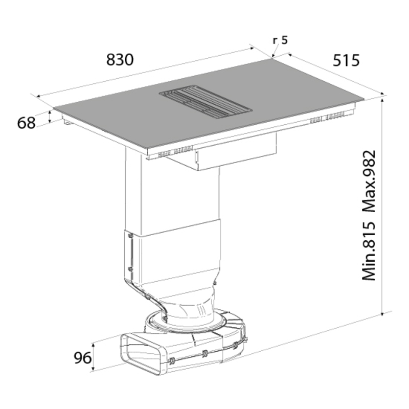Downdraft-System CENTRALE EASY 83 Glas schwarz