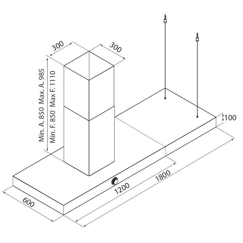 Inselhaube VIS BOXY ISOLA No Drop 120/60 cm